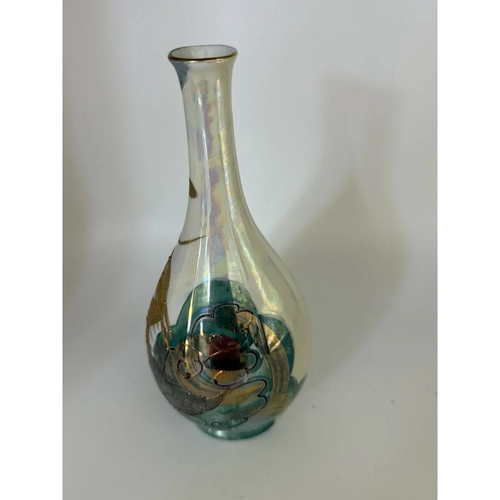 Vintage Aito Japanese Vase 24K Dragon Moriage Lusterware Iridescent MCI Marked